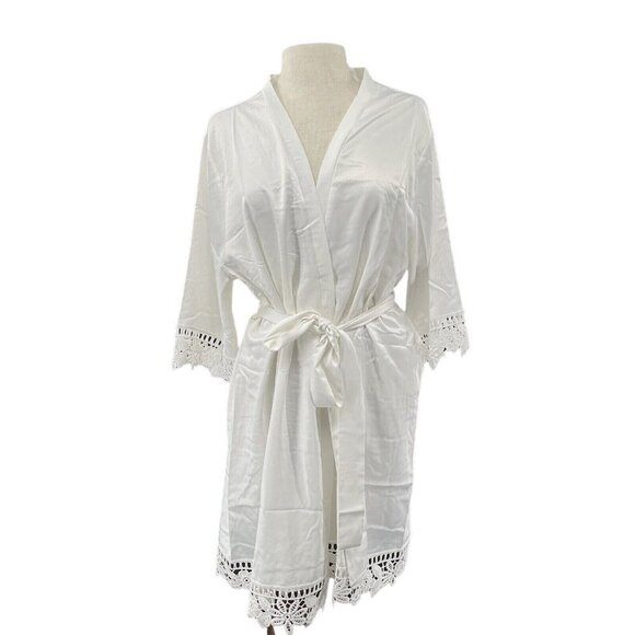 Le Rose Lauren Lace Satin Champagne Robe SIZE M/L White READ - Picture 1 of 11